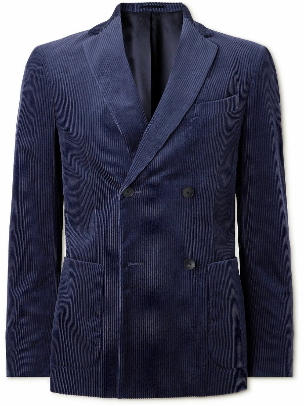 Photo: Mr P. - Double Breasted Cotton and Cashmere-Blend Corduroy Blazer - Blue