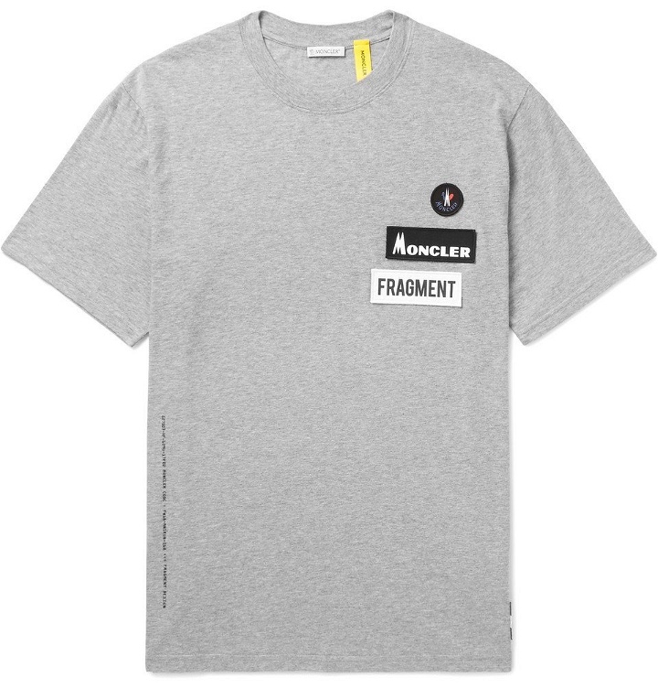 Photo: Moncler Genius - 7 Moncler Fragment Appliquéd Mélange Cotton-Jersey T-Shirt - Men - Gray