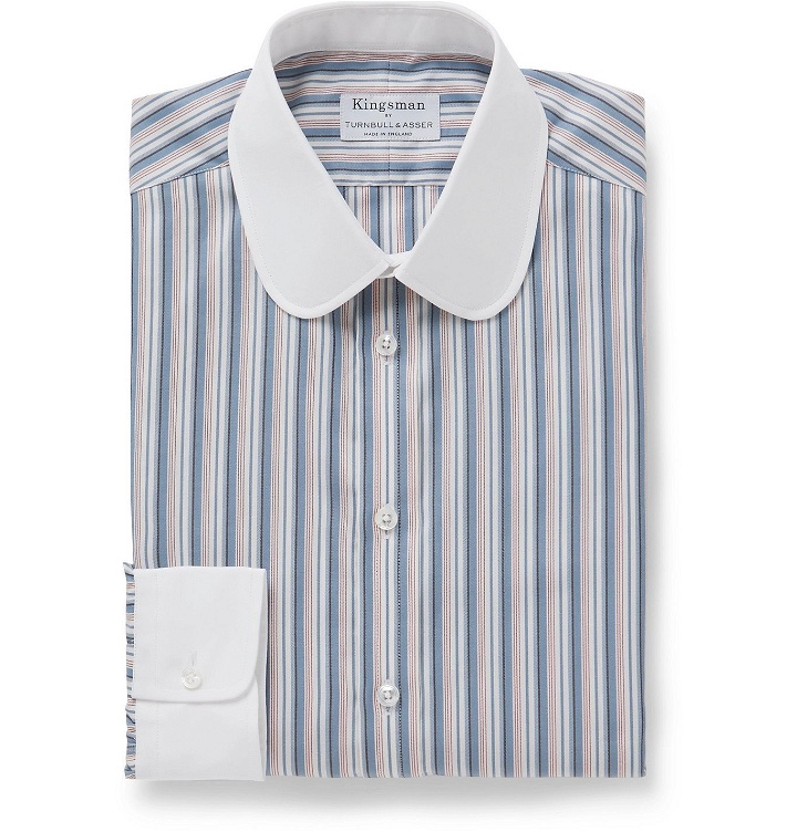Photo: Kingsman - Turnbull & Asser Slim-Fit Penny-Collar Striped Herringbone Cotton Shirt - Multi