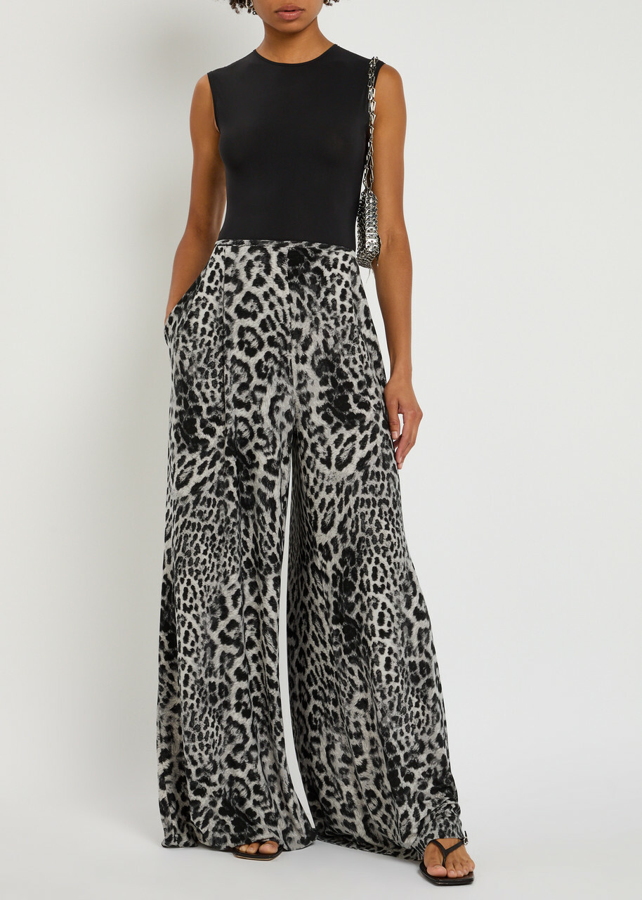 Norma Kamali Mens Pleat Leopard-print Stretch-jersey Trousers