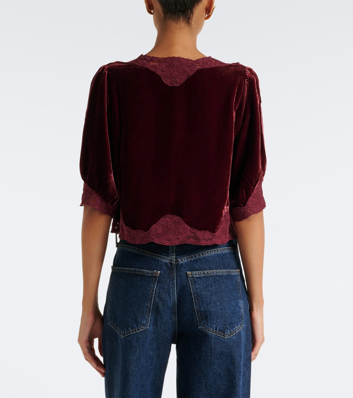 Rixo Ursula lace-trimmed velvet top