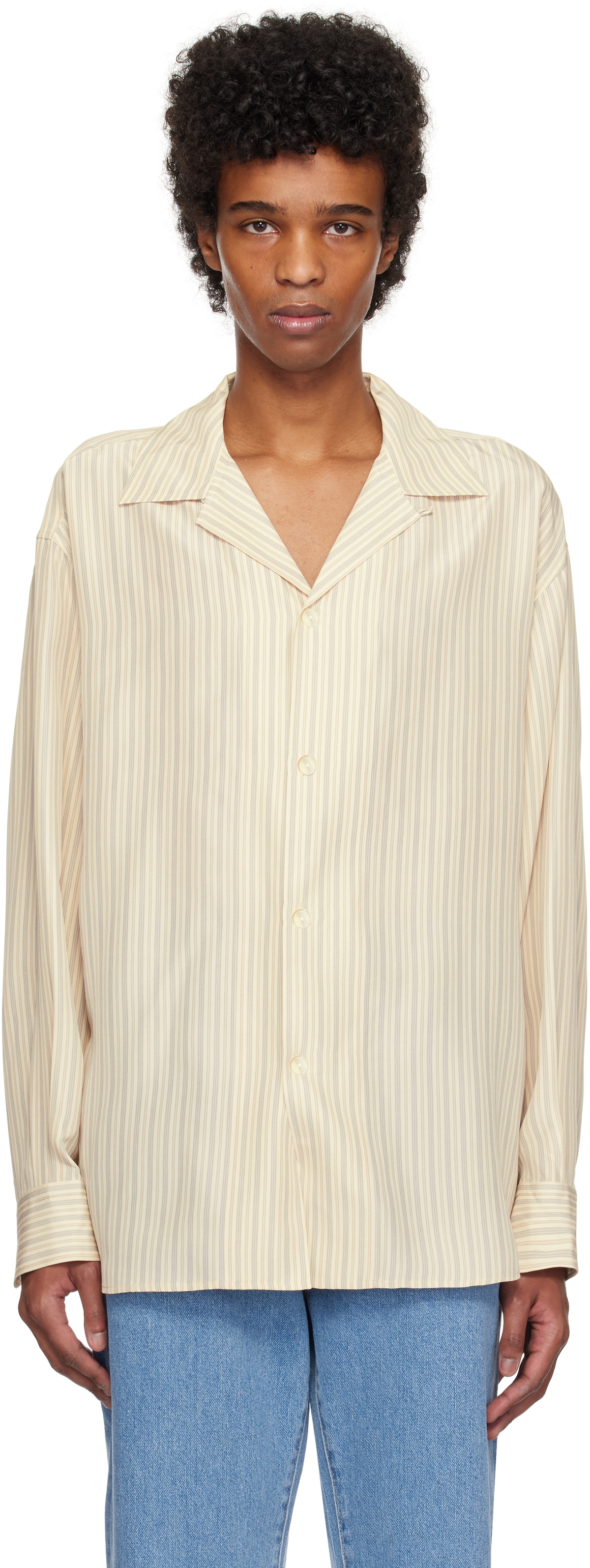 Róhe Beige Oversized Camp Collar Long Sleeve Silk Shirt