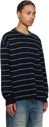 Juun.J Black & Blue Striped Long Sleeve T-Shirt