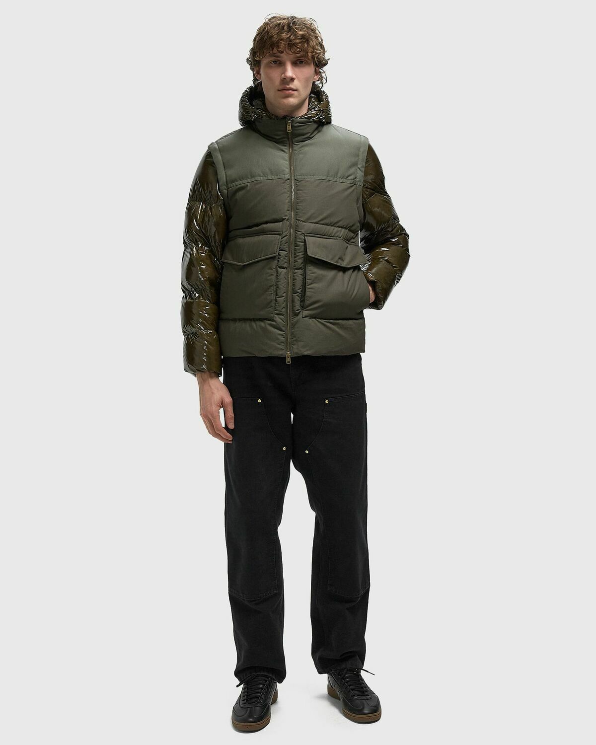 WOOLRICH MIXMEDIA CONVERTIBLE PUFFER JACKET Green Mens Down