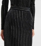 Alex Perry Column embellished pinstripe velvet maxi skirt