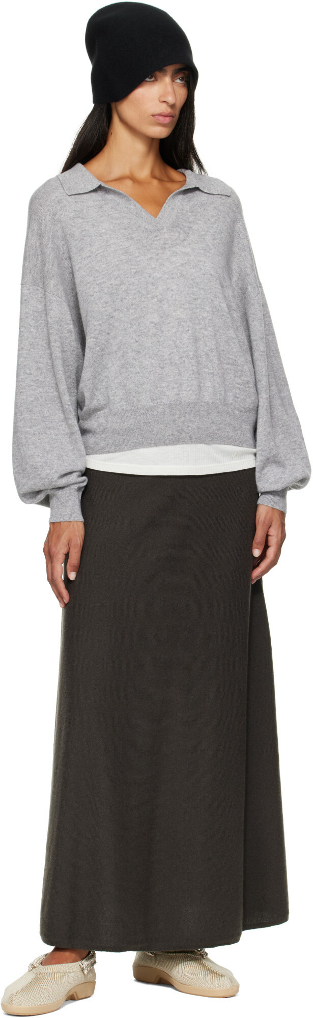 LISA YANG Gray Torie Midi Skirt