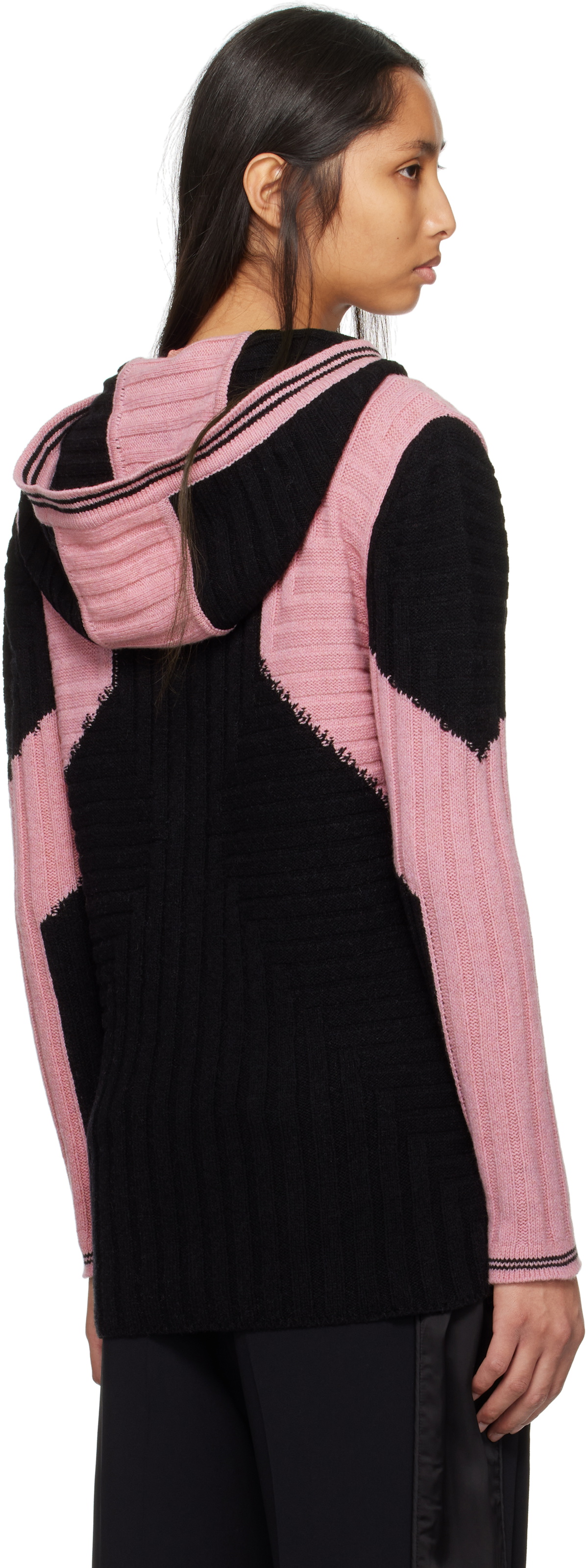 Kiko Kostadinov Black & Pink Dakota Oversized Knit Hoodie