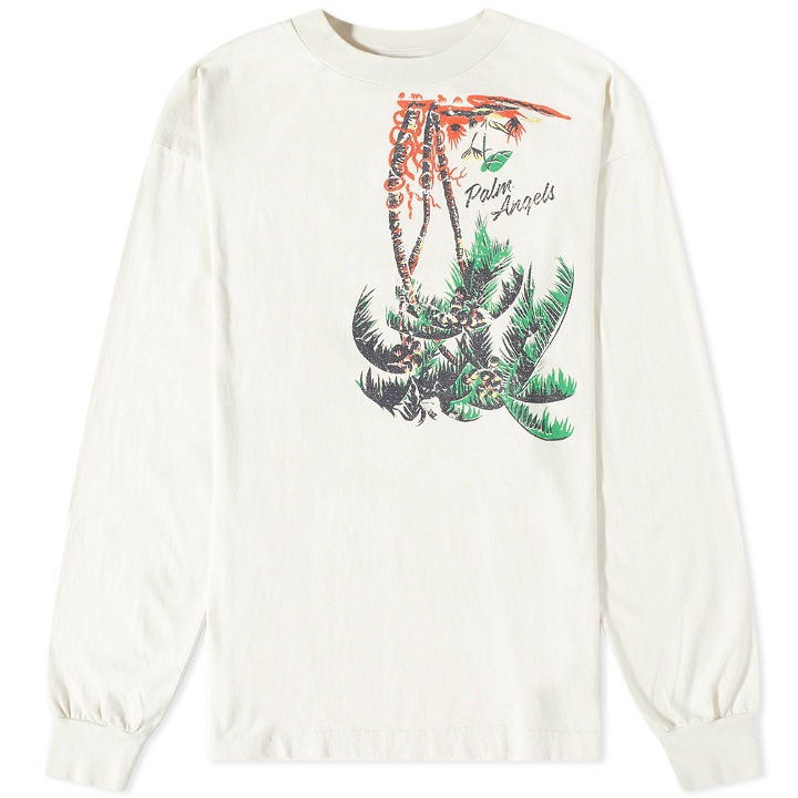 Photo: Palm Angels Men's Long Sleeve Upside Down Palm T-Shirt in White/Green