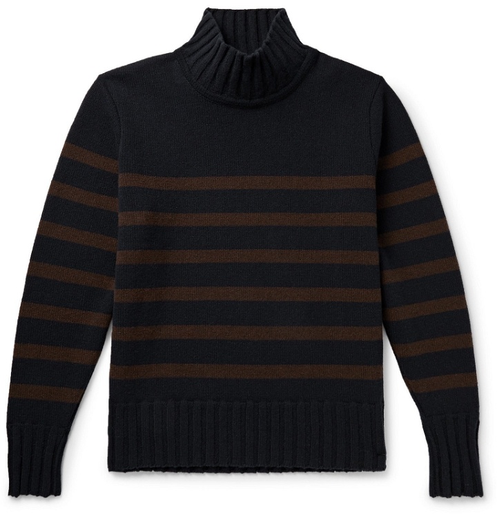 Photo: Universal Works - Striped Wool-Blend Rollneck Sweater - Blue
