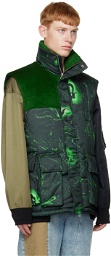 Feng Chen Wang Black & Green Graphic Down Vest