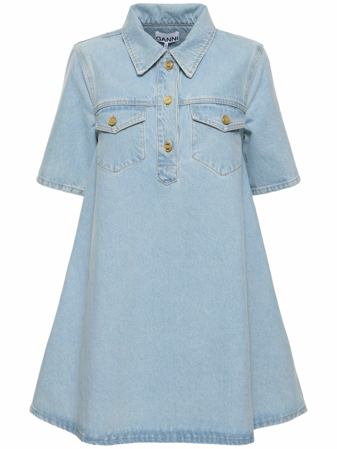 ganni cult denim mini dress GANNI Tint Edge Denim Mini Dress