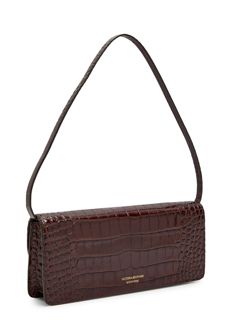 Victoria Beckham Dorian East-west Crocodile-effect Leather Clutch - Dark Brown - One Size