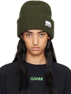 GANNI Green Oversized Wool Rib Knit Beanie