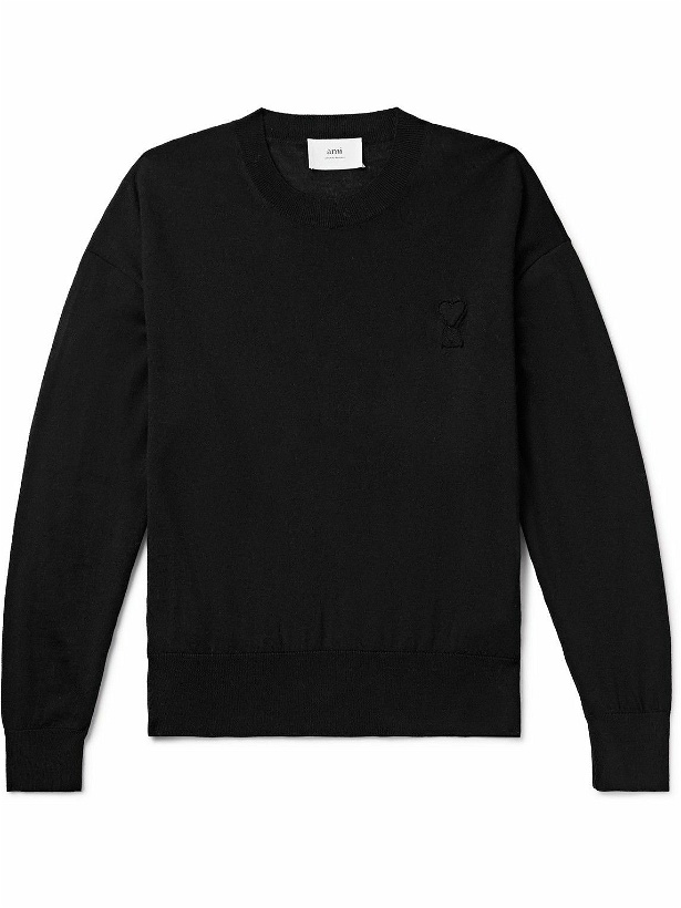 Photo: AMI PARIS - Logo-Embroidered Merino Wool Sweater - Black