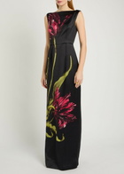 Erdem Floral Wide-neck Satin Gown Black