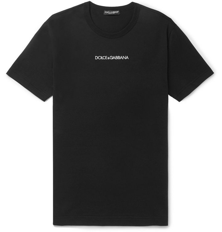 Photo: Dolce & Gabbana - Logo-Embroidered Cotton-Jersey T-Shirt - Black