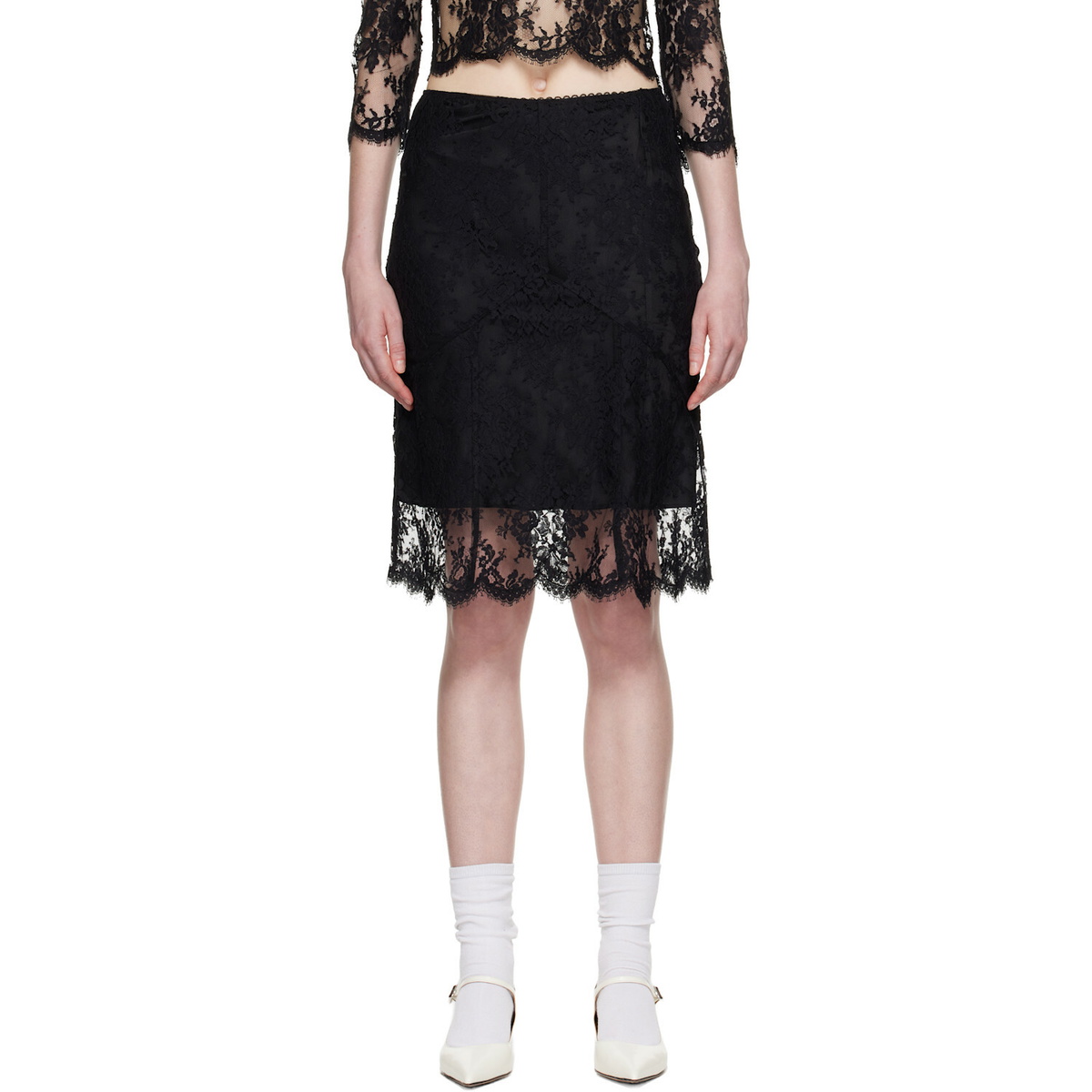 SHUSHU/TONG Black Flared Midi Skirt