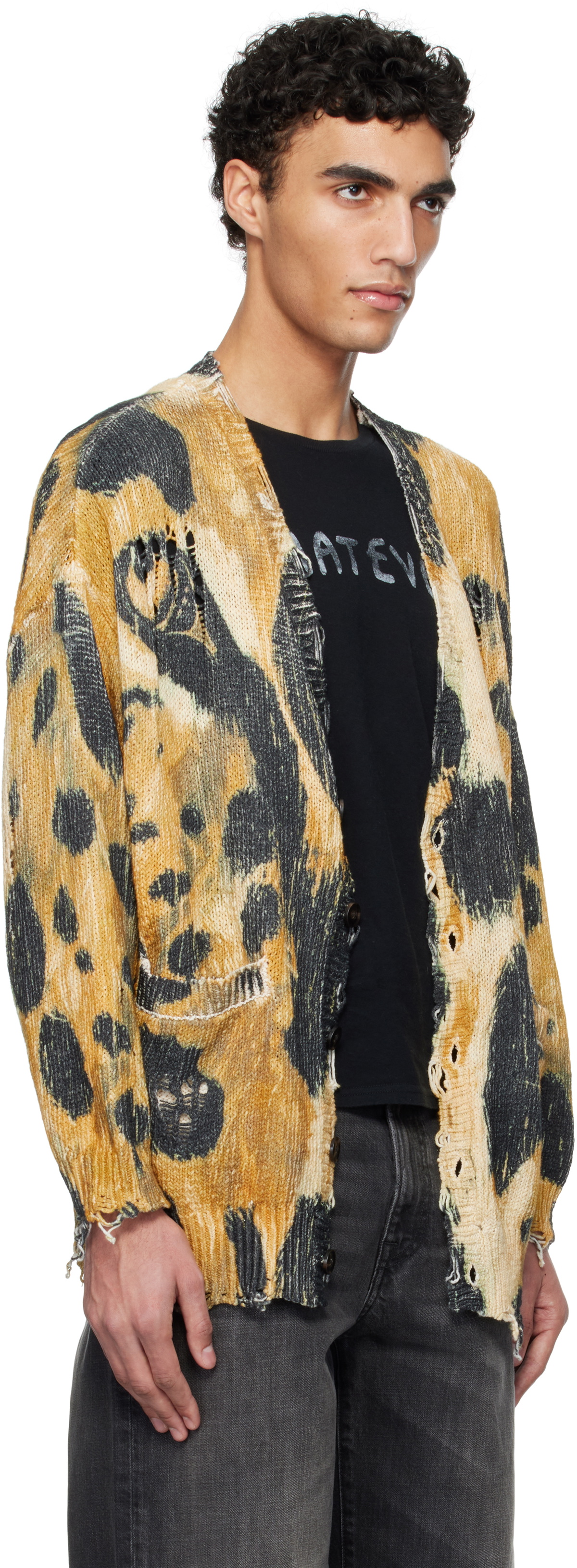 R13 Yellow & Black Printed Oversized Cardigan