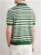 Incotex - Zanone Striped Cotton and Linen-Blend Polo Shirt - Green