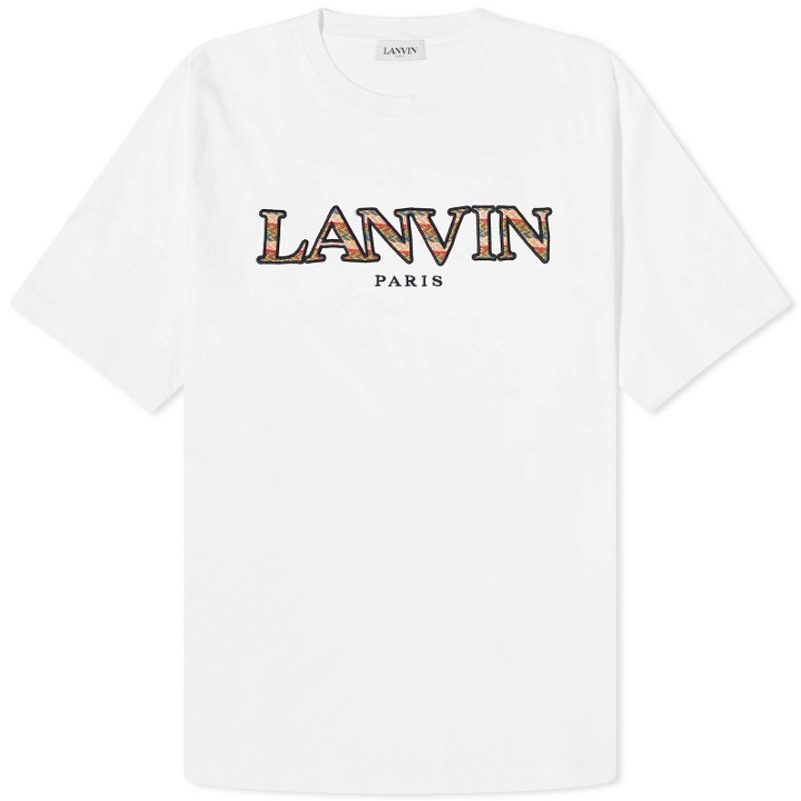 Photo: Lanvin Men's Curb Embroidered Logo T-Shirt in Optic White