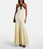 Rodarte Velvet-trimmed silk crêpe maxi dress