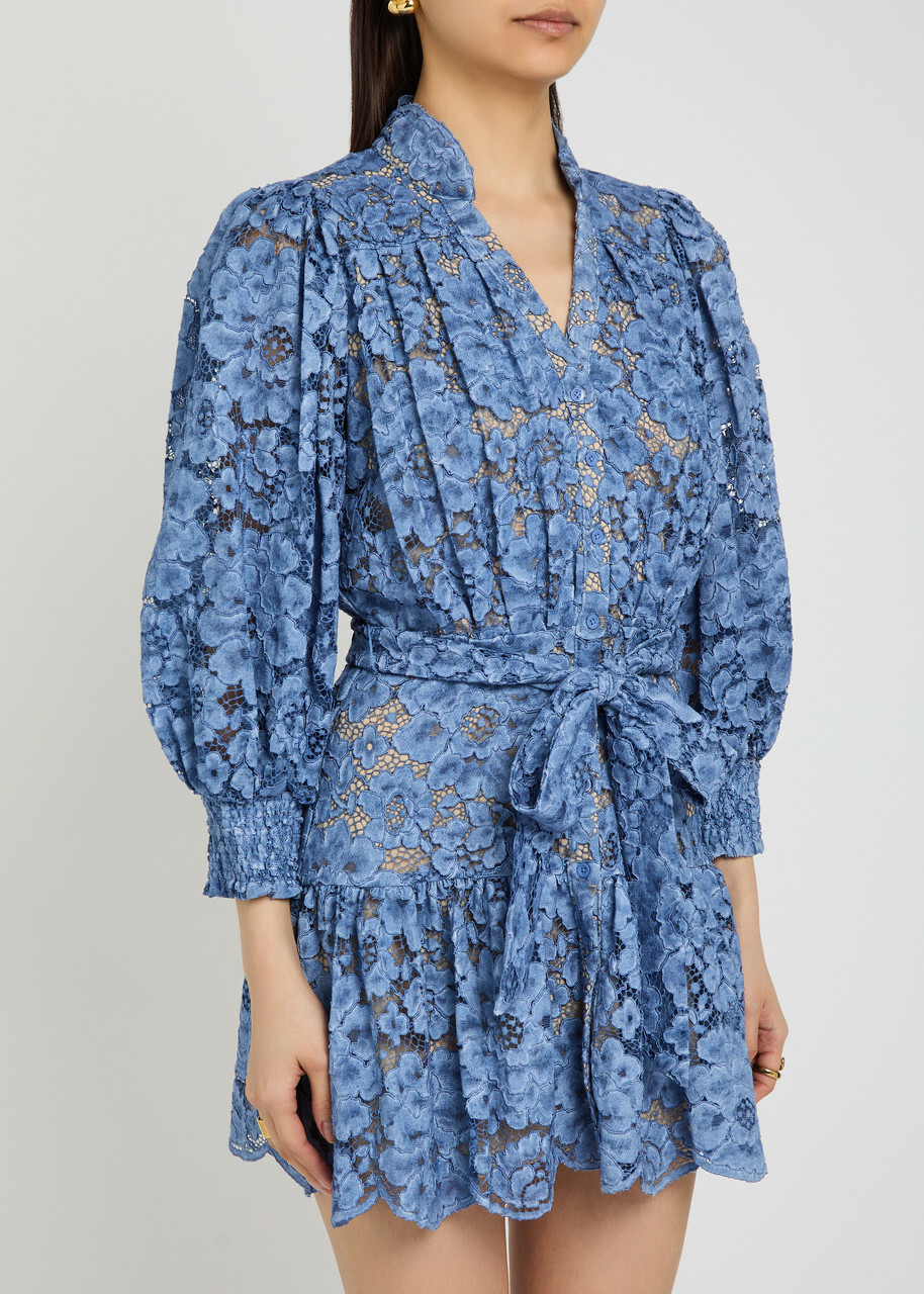 Alice + Olivia Cora Belted Guipure Lace Mini Dress Indigo