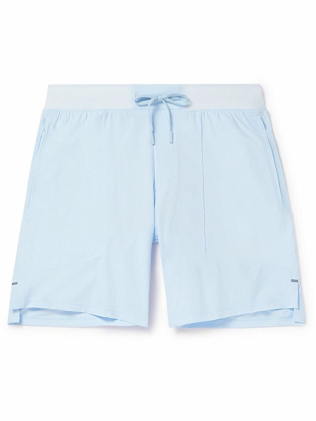 Photo: Lululemon - License to Train 7&quot; Straight-Leg Stretch Recycled-Shell Drawstring Shorts - Blue
