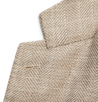 Kiton - Cream Unstructured Herringbone Cashmere, Wool, Silk and Linen-Blend Blazer - Neutrals
