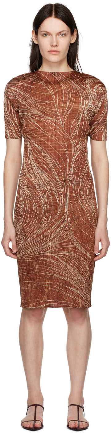 Pleats Please Issey Miyake Brown Breeze Midi Dress Pleats Please  