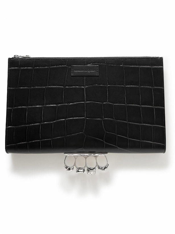 Photo: Alexander McQueen - The Knuckle Embellished Croc-Effect Leather Pouch