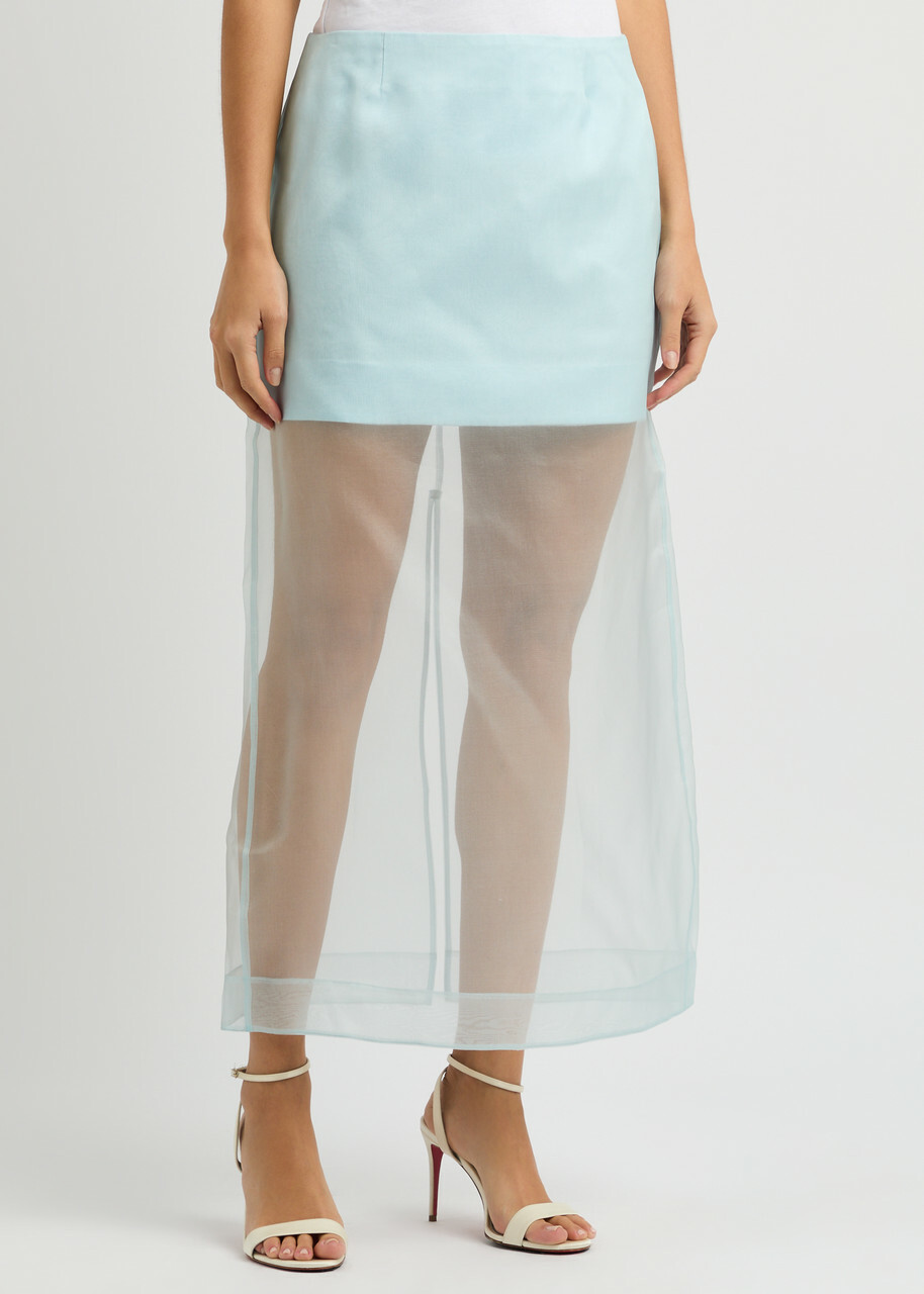 Zimmermann Crush Silk-organza Midi Skirt Mint Zimmermann