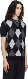 Fred Perry Black & Gray Kris Van Assche Edition Argyle Knitted Polo