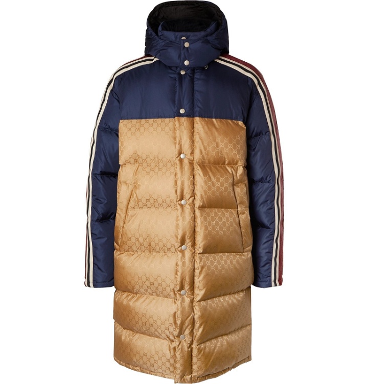 Photo: Gucci - Oversized Quilted Logo-Jacquard Shell Hooded Down Jacket - Yellow