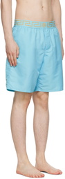 Versace Underwear Blue Greca Border Swim Shorts