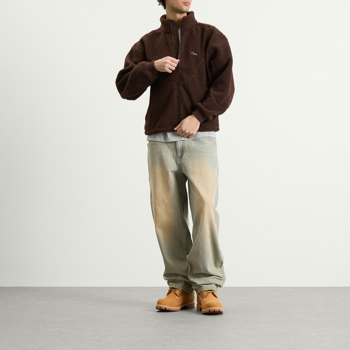 Dime Men's Polar Fleece Sherpa Zip Jacket in Brown