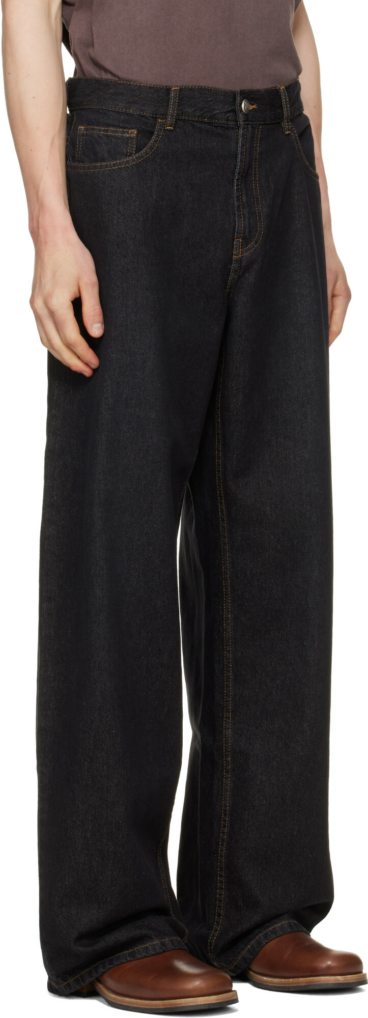 Palm Angels Black Curved Logo Loose Jeans