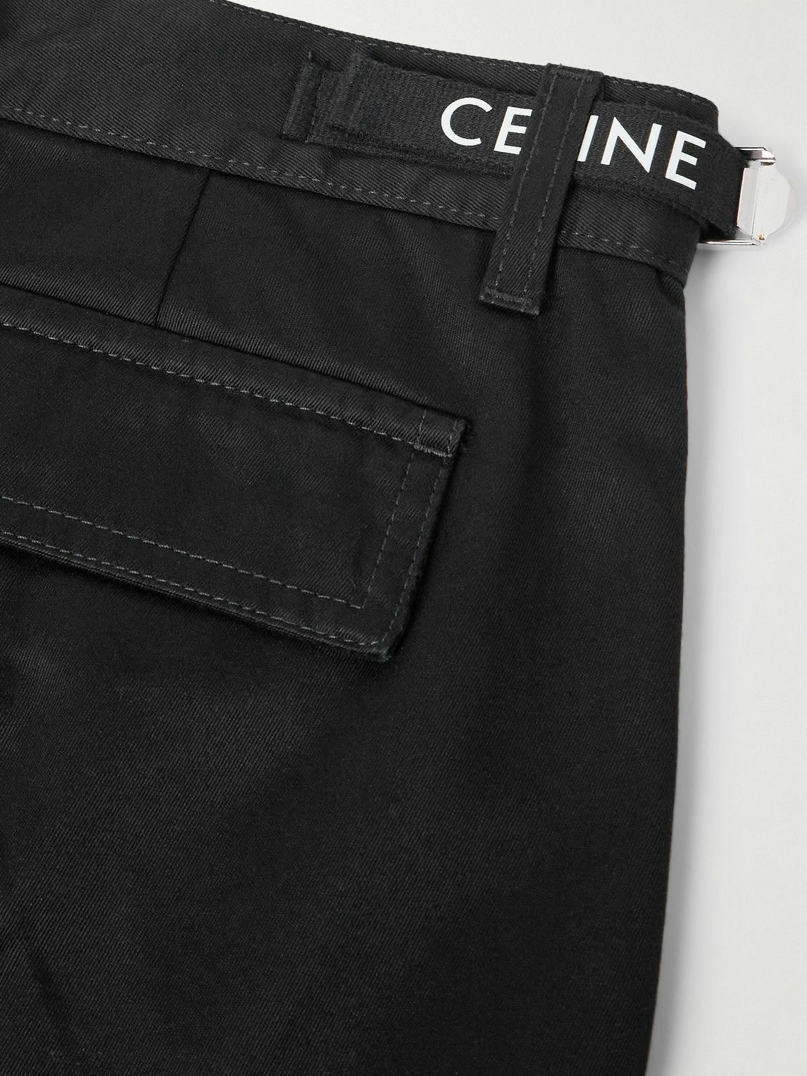 CELINE - Straight-Leg Distressed Cotton-Twill Cargo Shorts - Black