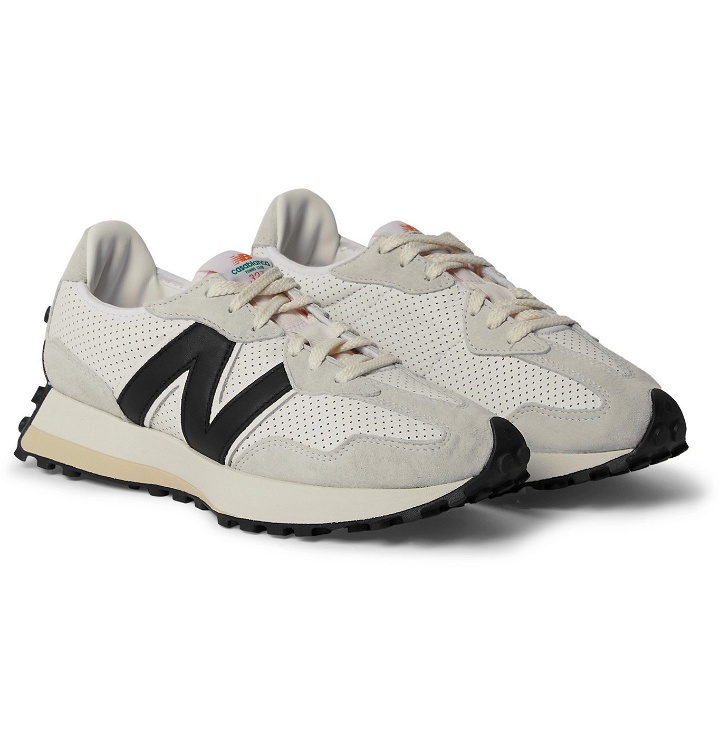 Photo: NEW BALANCE - Casablanca 327 Suede-Trimmed Perforated Leather Sneakers - White
