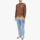 Maison Kitsuné Men's Flag Logo Intarsia Stripe Knit in Ink Blue/Mustard