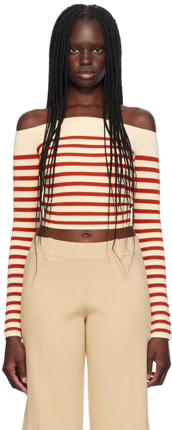 Staud Off-White & Red Float Long Sleeve T-Shirt