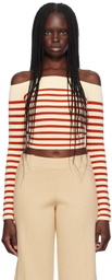 Staud Off-White & Red Float Long Sleeve T-Shirt