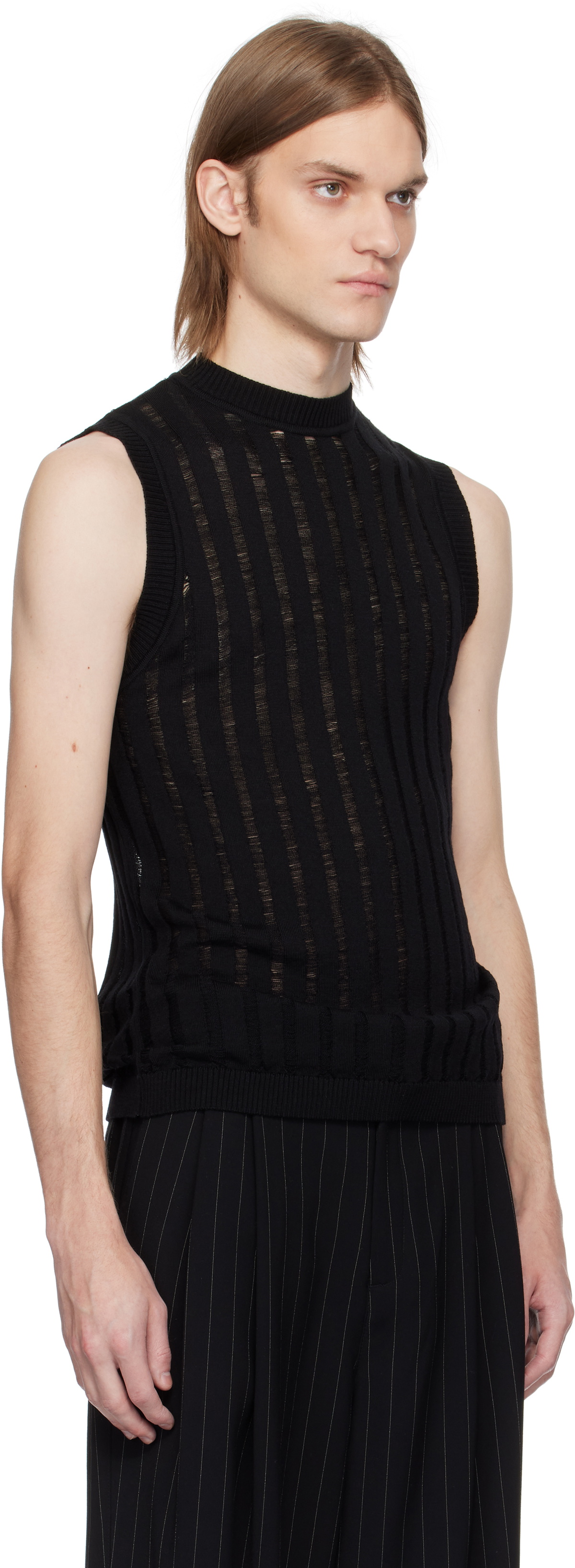 LGN Louis Gabriel Nouchi Black Ribbed Sleeveless Laddering Tank Top