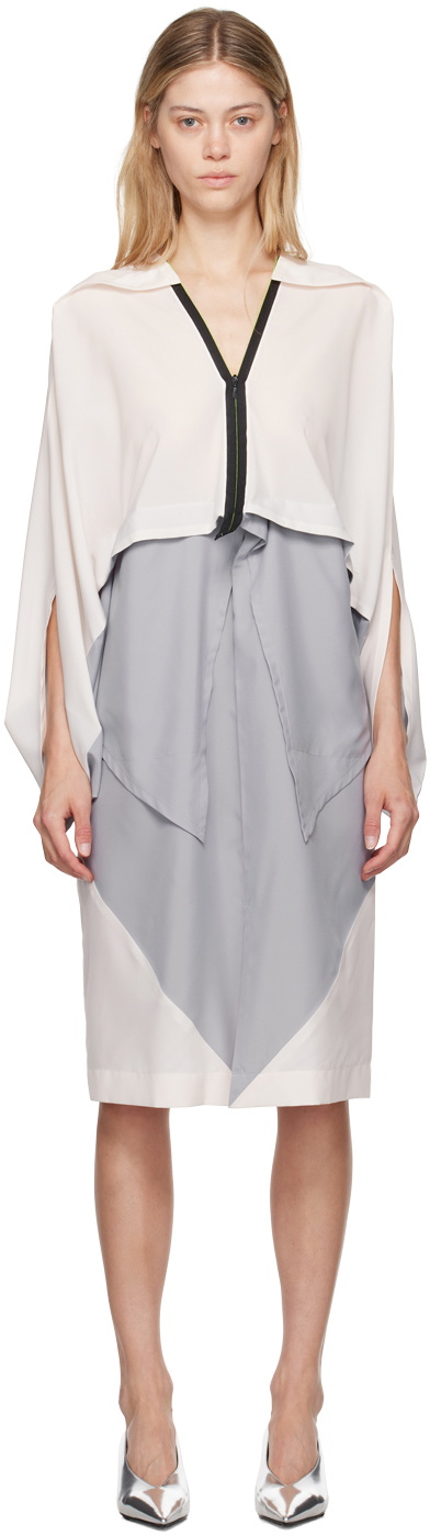 132 5. ISSEY MIYAKE Gray & Off-White Convex Midi Dress