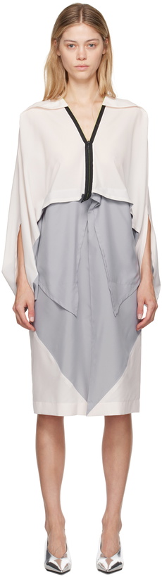 Photo: 132 5. ISSEY MIYAKE Gray & Off-White Convex Midi Dress