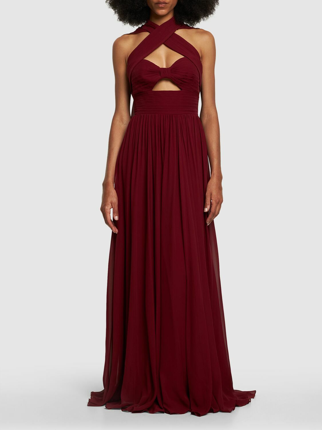 elie saab burgundy dress Asymmetrical Silk Dress  ELIE SAAB