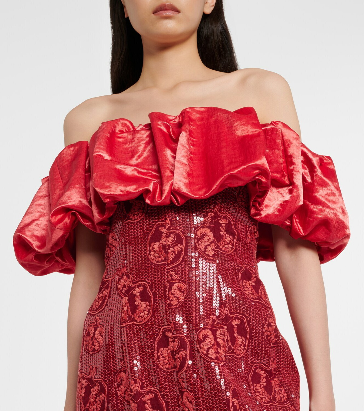 Markarian Rowan sequined off-shoulder bustier gown