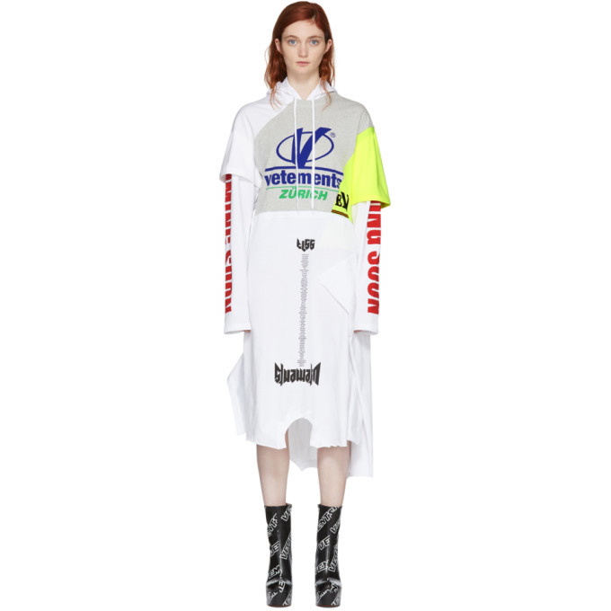 Photo: Vetements Grey and White Panelled Printed Hoodie Dress