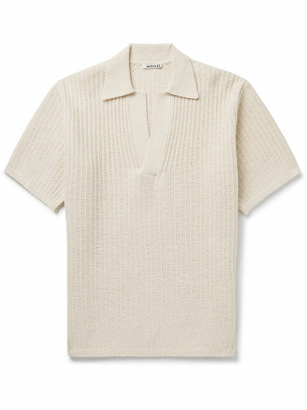 Photo: Auralee - Ribbed Cotton and Wool-Blend Polo Shirt - Neutrals