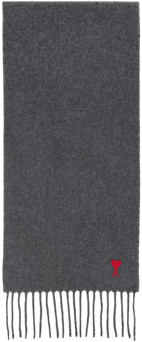 AMI Paris Gray Oversized Ami de Cœur Scarf AMI