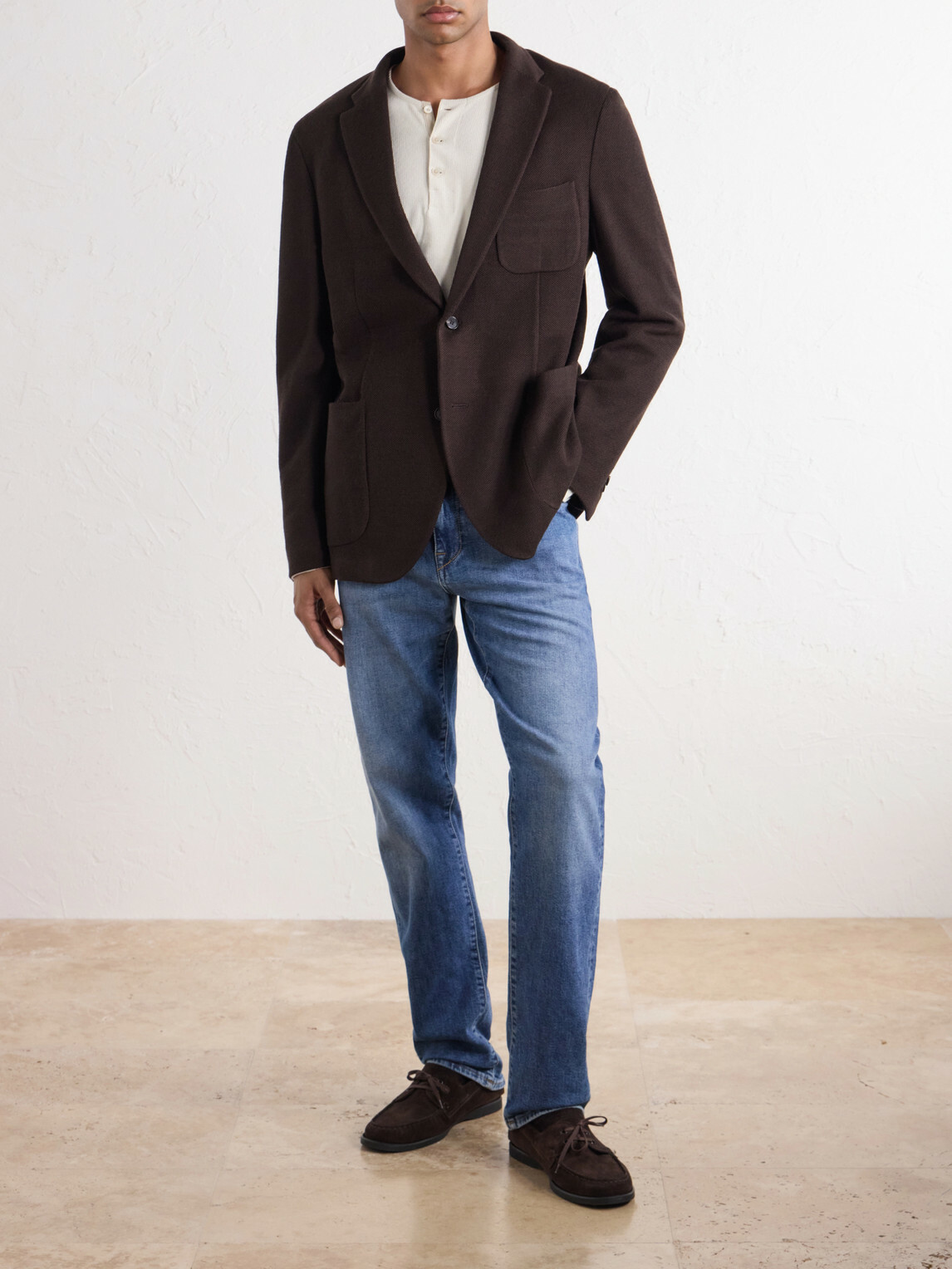 Slowear - Wool-Blend Woven Waffle Jersey Blazer - Brown